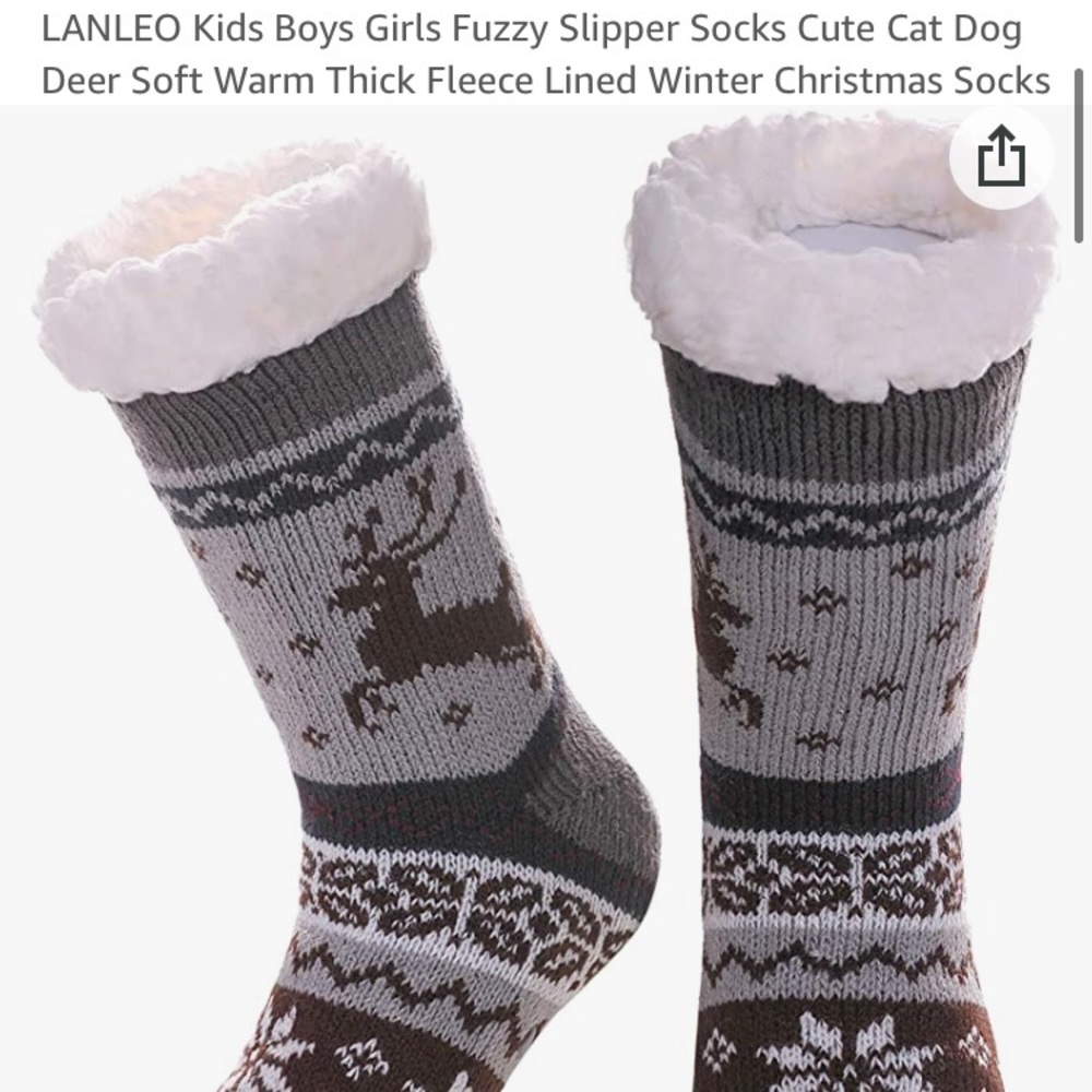 Lanleo Kids Fuzzy Slipper Socks Deer Soft Fleece